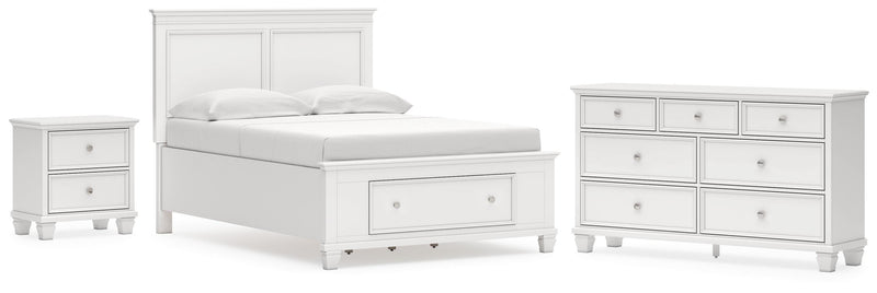 Fortman Full Panel Storage Bed, Dresser and Nightstand in White - PKG023793