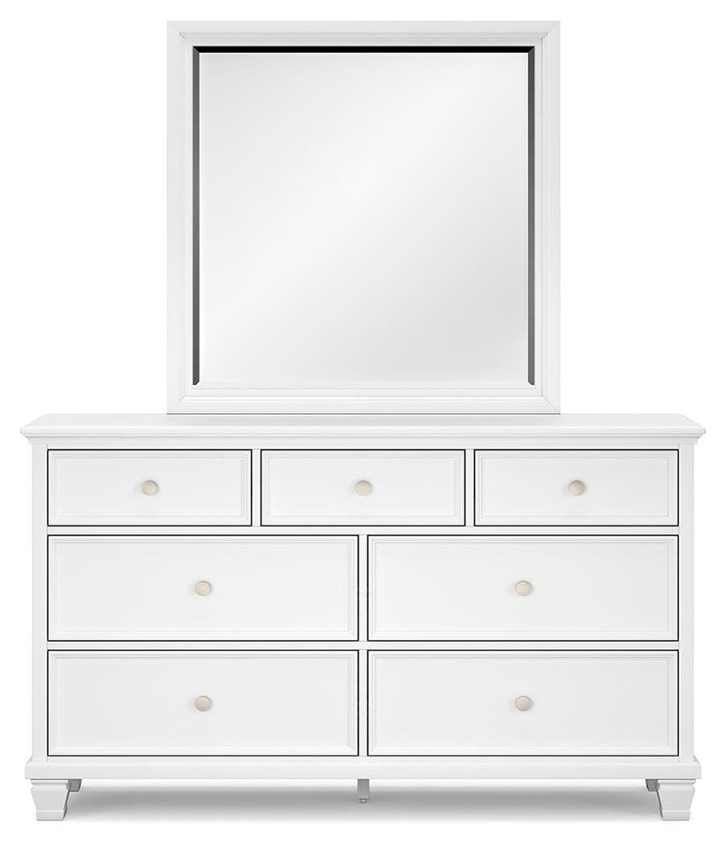 Fortman Full Panel Storage Bed, Dresser, Mirror and Nightstand in White - PKG023792