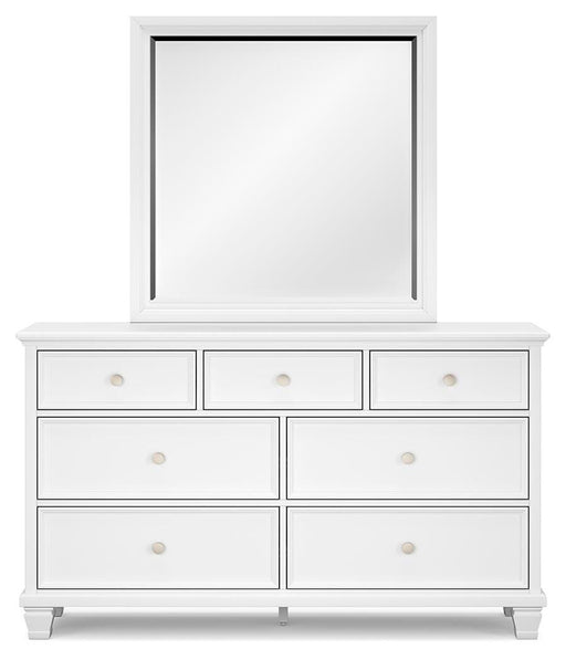 Fortman Full Panel Storage Bed, Dresser, Mirror and Nightstand in White - PKG023792