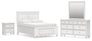 Fortman Full Panel Storage Bed, Dresser, Mirror and Nightstand in White - PKG023792