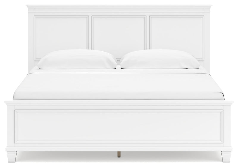 Fortman King Panel Bed with Mirrored Dresser and Chest in White - PKG015155
