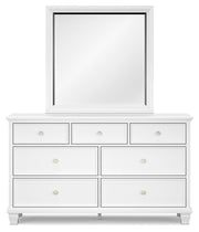 Fortman King Panel Bed with Mirrored Dresser in White - PKG015151