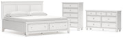 Fortman King Panel Storage Bed, Dresser and Chest in White - PKG023779
