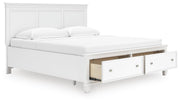 Fortman King Panel Storage Bed, Dresser and Chest in White - PKG023779