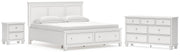Fortman King Panel Storage Bed, Dresser and Nightstand in White - PKG023778
