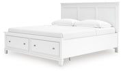 Fortman King Panel Storage Bed with Dresser in White - PKG023775
