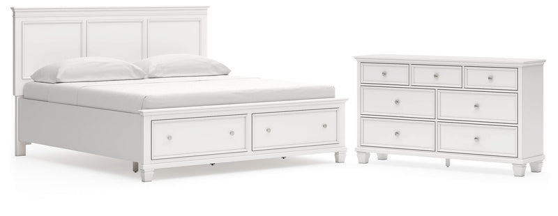 Fortman King Panel Storage Bed with Dresser in White - PKG023775