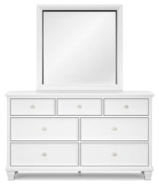 Fortman King Panel Storage Bed with Mirrored Dresser in White - PKG023776