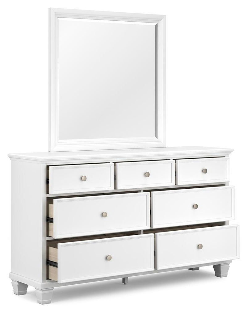Fortman King Panel Storage Bed with Mirrored Dresser in White - PKG023776