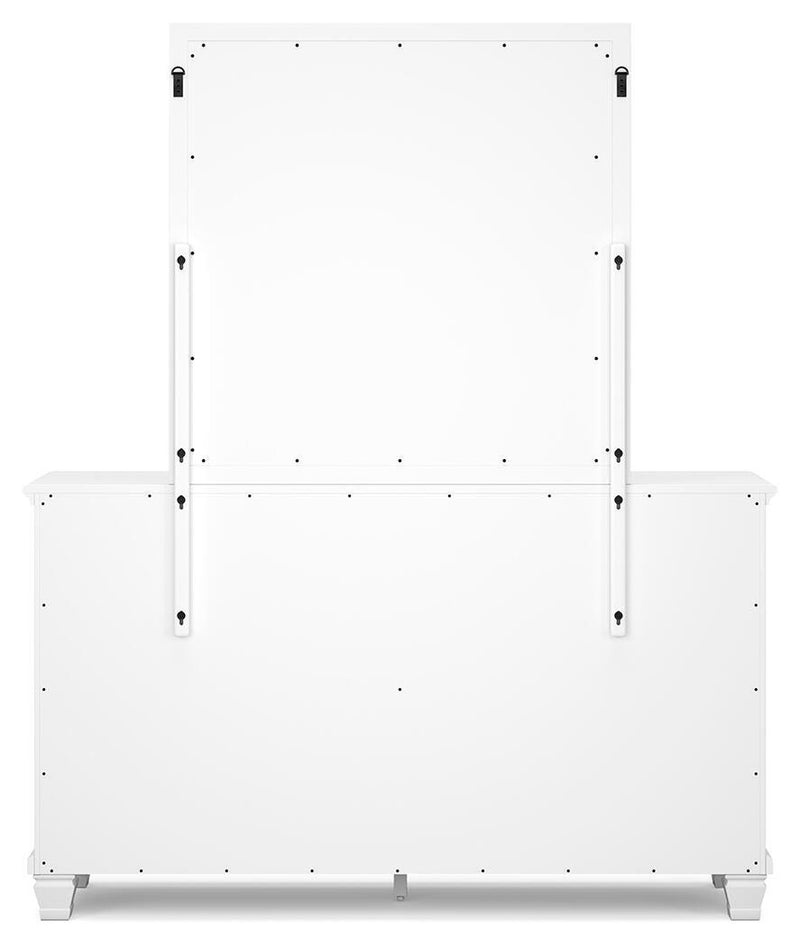 Fortman King Panel Storage Bed with Mirrored Dresser in White - PKG023776