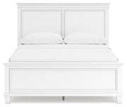 Fortman Queen Panel Bed with Mirrored Dresser and Nightstand in White - PKG015148