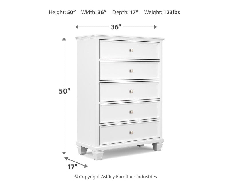 Fortman Queen Panel Storage Bed with Dresser and Chest in White - PKG023774