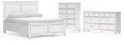 Fortman Queen Panel Storage Bed with Dresser and Chest in White - PKG023774