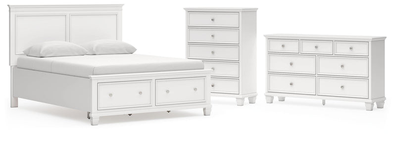 Fortman Queen Panel Storage Bed with Dresser and Chest in White - PKG023774