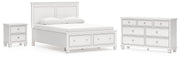 Fortman Queen Panel Storage Bed with Dresser and Nightstand in White - PKG023773