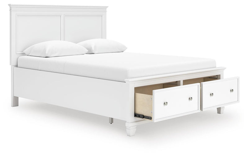 Fortman Queen Panel Storage Bed with Dresser in White - PKG023770