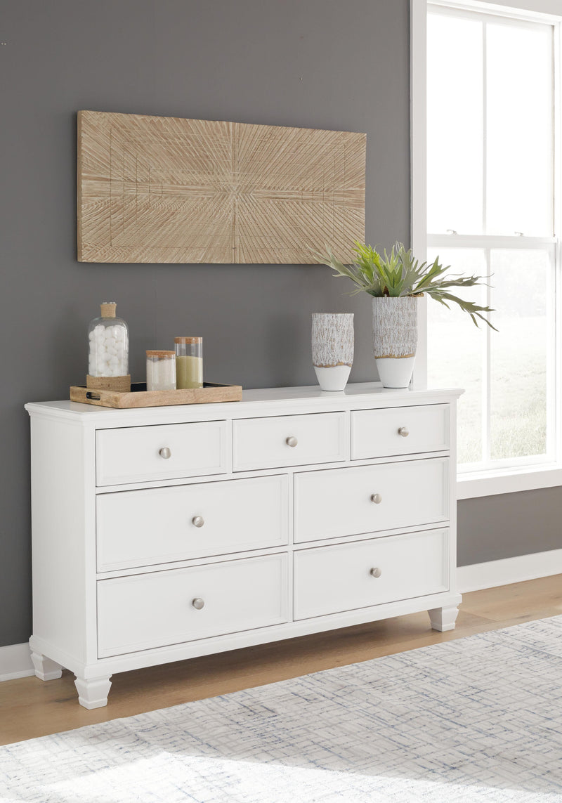Fortman Queen Panel Storage Bed with Dresser in White - PKG023770