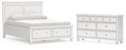 Fortman Queen Panel Storage Bed with Dresser in White - PKG023770