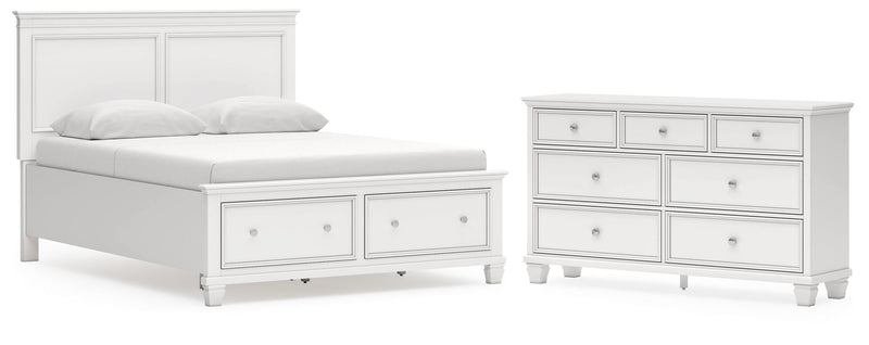 Fortman Queen Panel Storage Bed with Dresser in White - PKG023770
