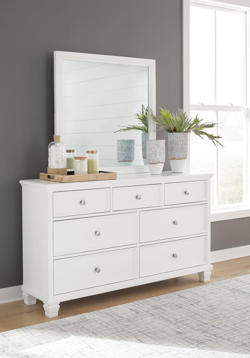 Fortman Queen Panel Storage Bed with Mirrored Dresser in White - PKG023771