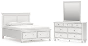 Fortman Queen Panel Storage Bed with Mirrored Dresser in White - PKG023771
