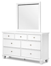 Fortman Queen Panel Storage Bed with Mirrored Dresser in White - PKG023771