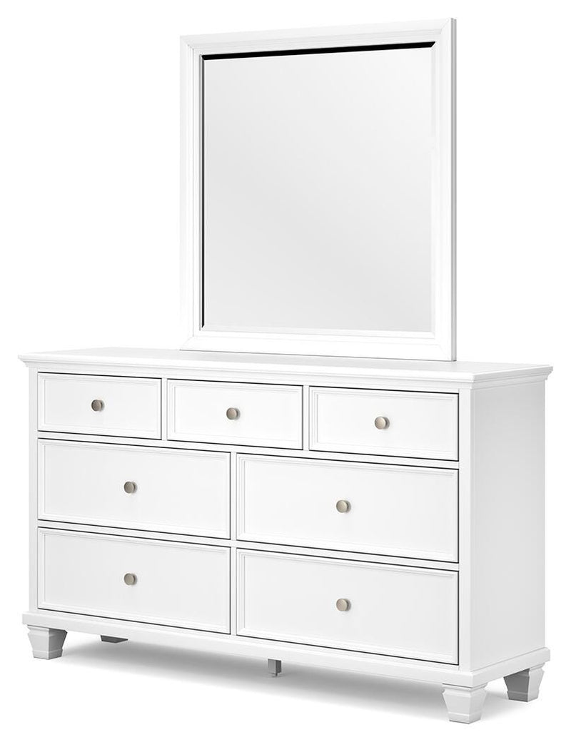 Fortman Queen Panel Storage Bed with Mirrored Dresser in White - PKG023771