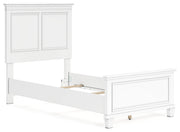 Fortman Twin Panel Bed with Mirrored Dresser and Chest in White - PKG015167