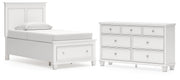 Fortman Twin Panel Storage Bed and Dresser in White - PKG023785