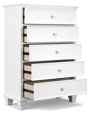 Fortman Twin Panel Storage Bed, Dresser and Chest in White - PKG023789