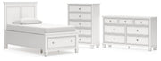 Fortman Twin Panel Storage Bed, Dresser and Chest in White - PKG023789