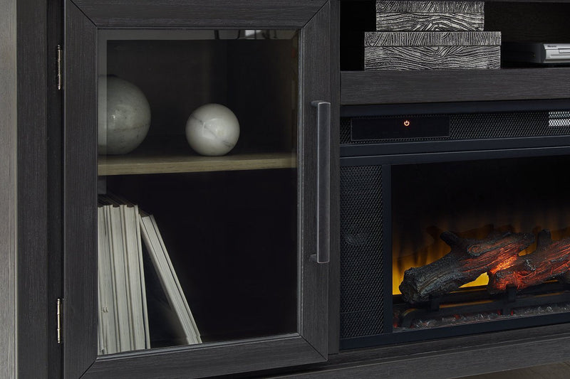 Foyland Black/Brown 83" TV Stand with Electric Fireplace - Gate FurnitureTV Stand