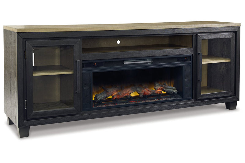 Foyland Black/Brown 83" TV Stand with Electric Fireplace - Gate FurnitureTV Stand