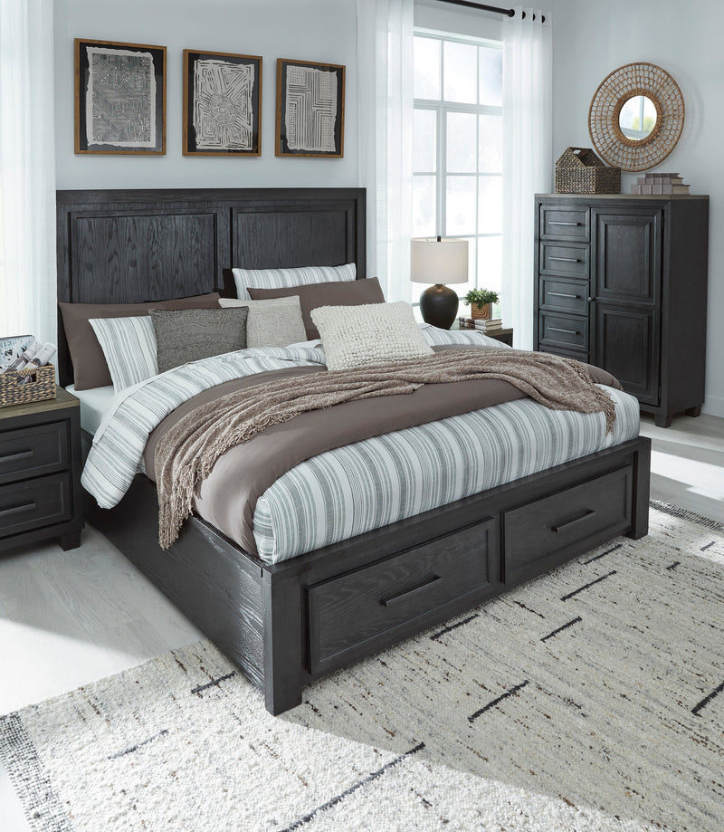 Foyland Black/Brown Footboard Storage Platform Bedroom Set - Gate FurnitureBedroom Set