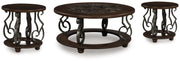 Frallyn Warm Brown Coffee Table and 2 Ends - T623T1