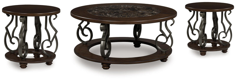 Frallyn Warm Brown Coffee Table and 2 Ends - T623T1