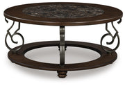 Frallyn Warm Brown Coffee Table and 2 Ends - T623T1