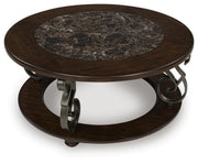 Frallyn Warm Brown Coffee Table and 2 Ends - T623T1