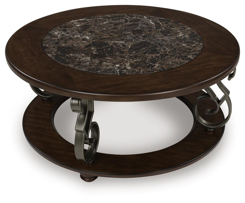 Frallyn Warm Brown Coffee Table and 2 Ends - T623T1