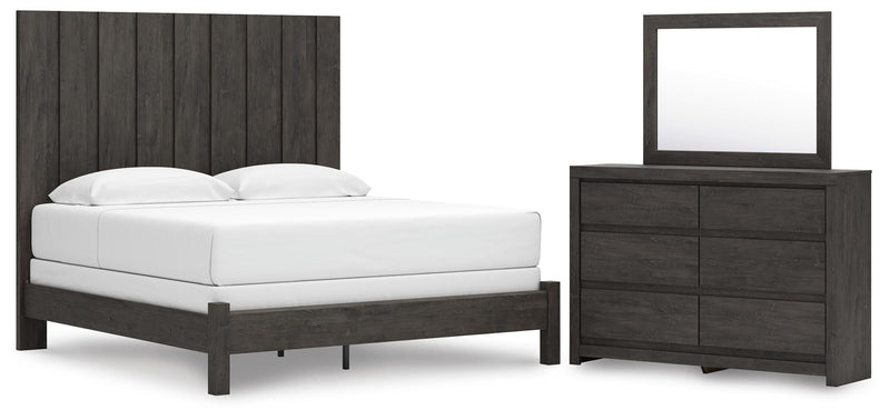 Fraluna King Panel Bed, Dresser and Mirror in Charcoal - PKG021662