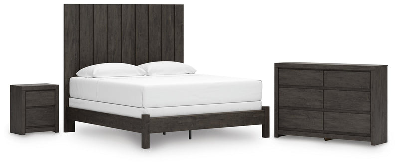 Fraluna King Panel Bed, Dresser and Nightstand in Charcoal - PKG021669