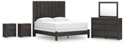 Fraluna King Panel Bed, Dresser, Mirror and 2 Nightstands in Charcoal - PKG021663