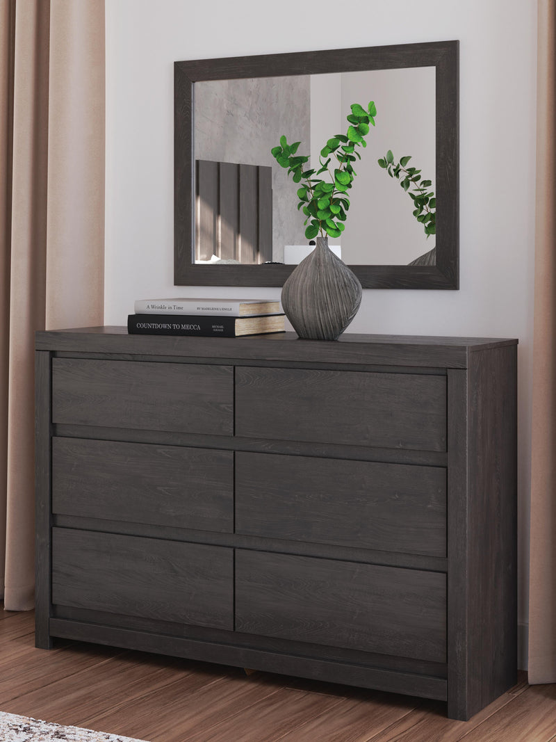 Fraluna King Panel Bed, Dresser, Mirror and 2 Nightstands in Charcoal - PKG021663