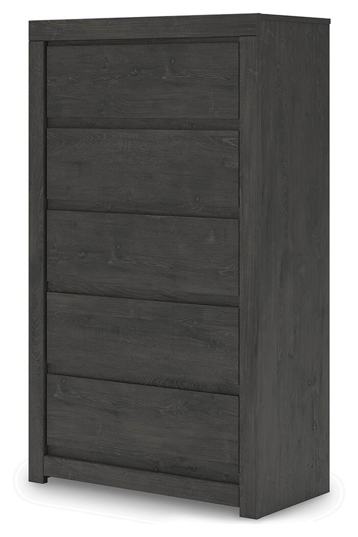 Fraluna King Panel Bed, Dresser, Mirror and Chest in Charcoal - PKG021666