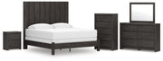 Fraluna King Panel Bed, Dresser, Mirror, Chest and Nightstand in Charcoal - PKG021667