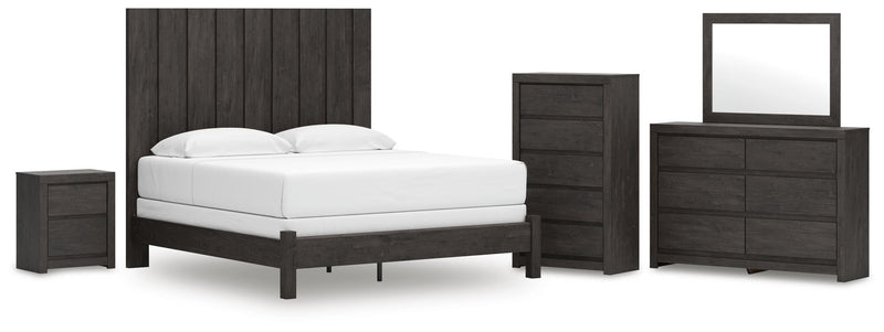 Fraluna King Panel Bed, Dresser, Mirror, Chest and Nightstand in Charcoal - PKG021667