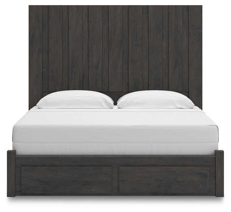 Fraluna King Panel Storage Bed and Dresser in Charcoal - PKG021684
