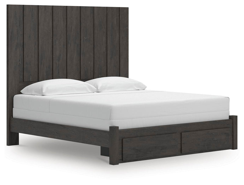Fraluna King Panel Storage Bed and Dresser in Charcoal - PKG021684