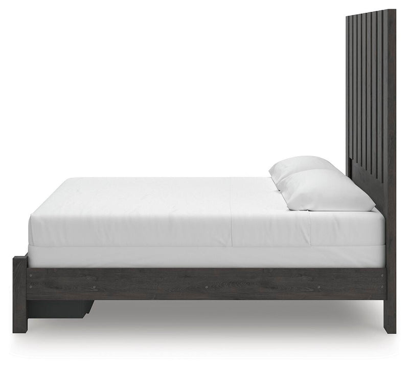 Fraluna King Panel Storage Bed and Dresser in Charcoal - PKG021684