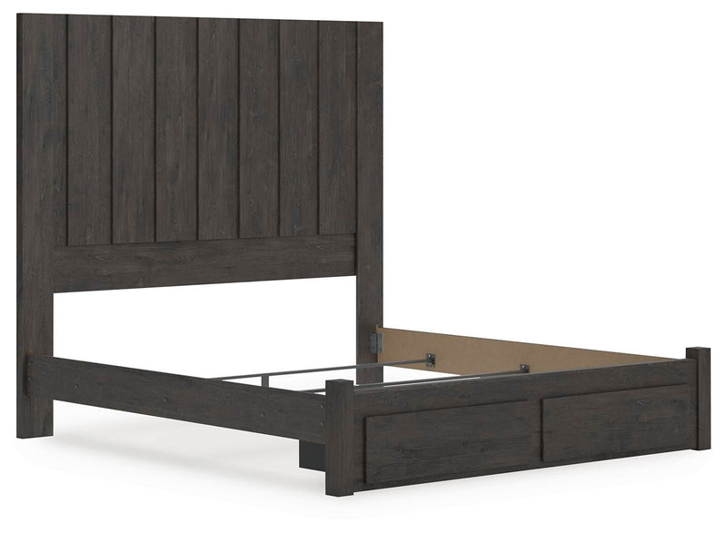 Fraluna King Panel Storage Bed and Dresser in Charcoal - PKG021684